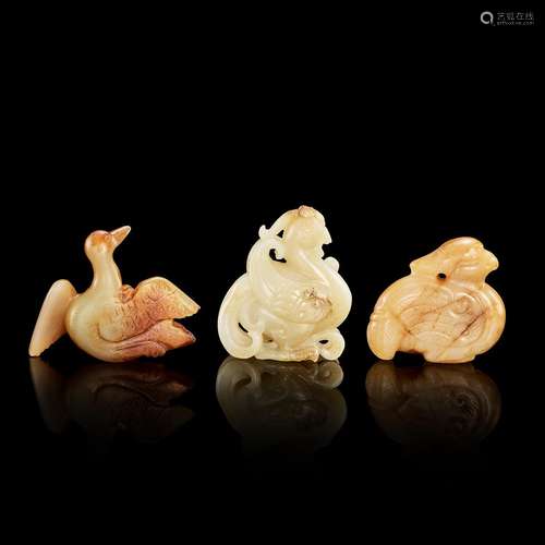 Three white jade birds, Ming - Qing dynasty 明至清 白玉瑞鳥三...