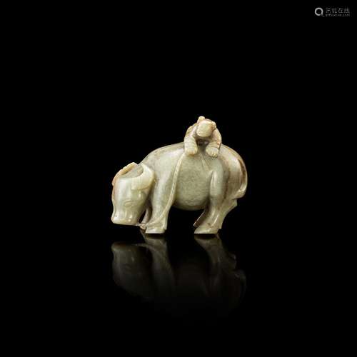 A celadon and russet jade 'buffalo and boy' group, 1...