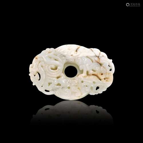 A white jade archaistic 'chilong' plaque, Qing dynas...