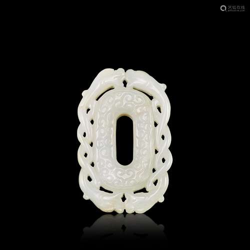 A reticulated white jade 'chilong' plaque, Qing dyna...