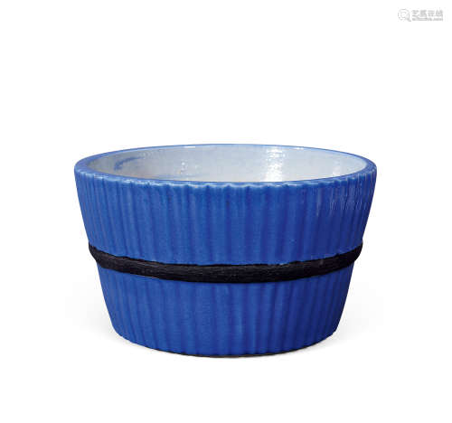 清中期 祭蓝釉木桶型花盆