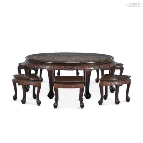 Table with six stools China, 20th Century