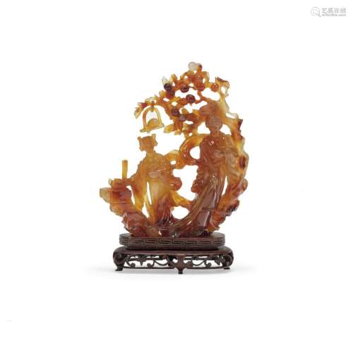 Carnelian sculptural group China, 20th Century