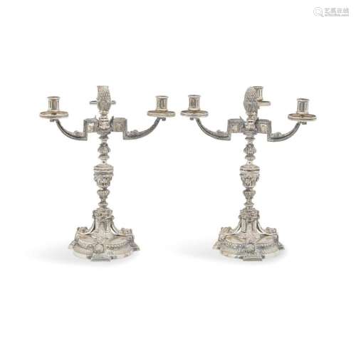 Pair of silver candelabra Probably Jacques Roettiers, Paris,...