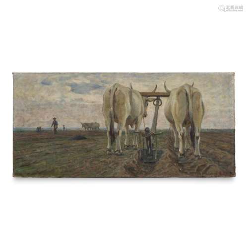 LUIGI GIOLI 1854-1947 Plowing oxes