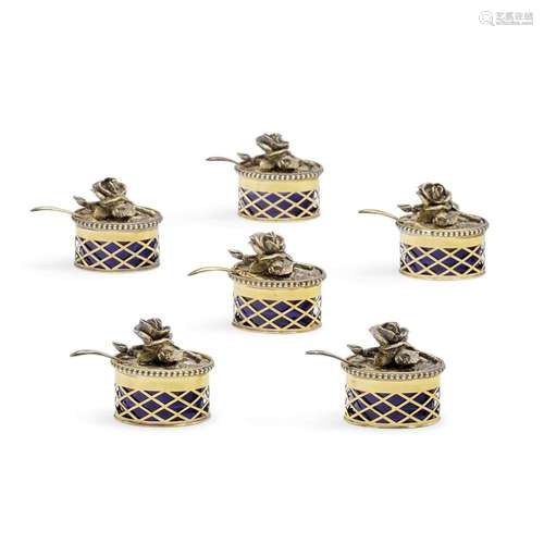 Group of six place-holder salt cellars Tiffany & Co ,Ita...