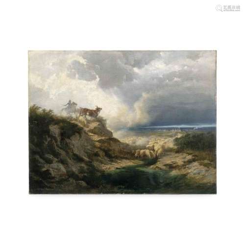 GIUSEPPE CAMINO 1818-1890 Landscape with sheperd, herds and ...