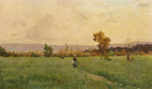 Alfred CASILE (1848-1909)
Paysanne dans un paysage
Huil