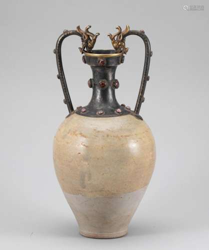 White glazed pan dragon vase