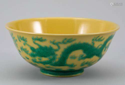 Qing Dynasty Yellow Glazed Green Dragon Bowl