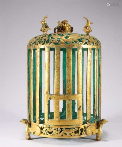 Copper gilded bird cage