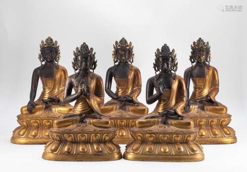 Bronze Gilded Five Square Buddha of the Qing Dynasty
