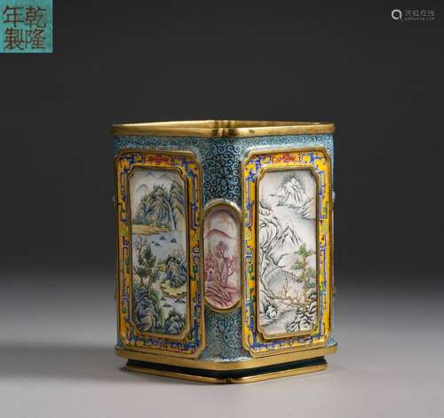 Qing Dynasty Bronze Body Painting Enamel Pen Holder