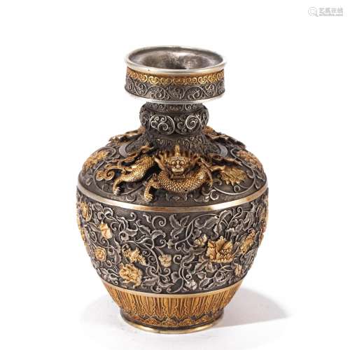 A GILT SILVER DRAGON VASE