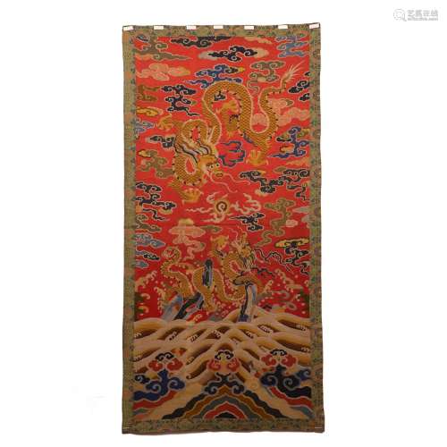 A CHINESE EMBROIDERED DRAGON PANEL