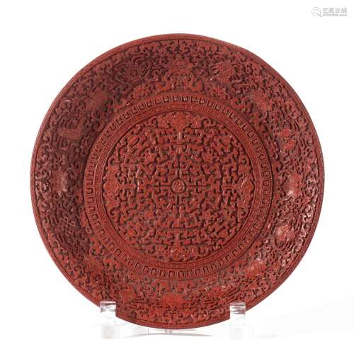 A CARVED BABAO TIXI LACQUERWARE DISH