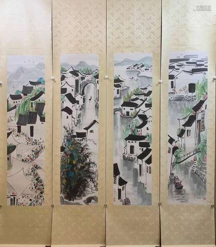 Wu GuanzhongJiangnan people's four screens