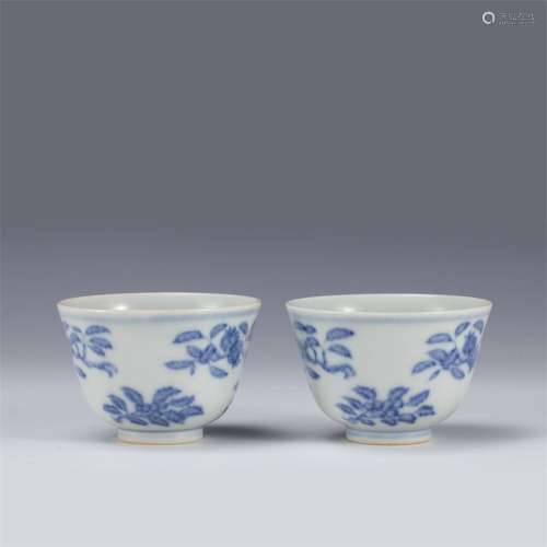 PAIR CHINESE BLUE AND WHITE SPRAYS CUPS