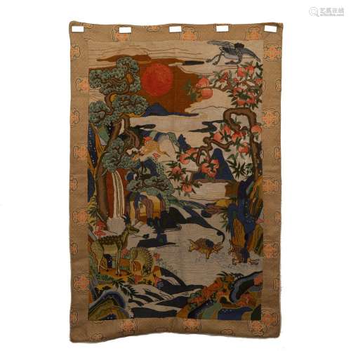 A CHINESE EMROIDERED HANGING PANEL