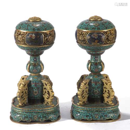 A PAIR OF CLOISONNE INCENSE CAGES