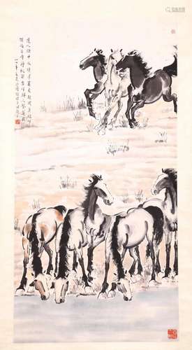 Xu BeihongEight Horses in Spring Mountain