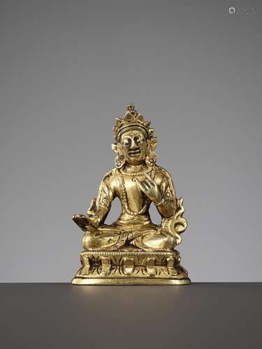 A GILT-BRONZE MINIATURE FIGURE OF AMITAYUS, QIANLONG PERIOD