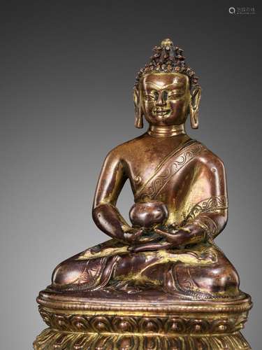 A GILT COPPER-ALLOY FIGURE OF BHAISHAJYAGURU, NEPAL, 13TH-14...