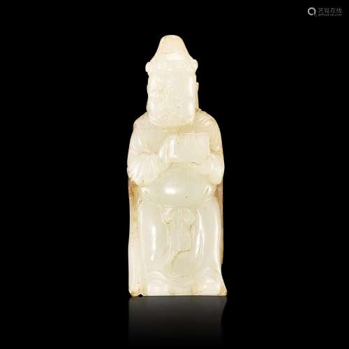 <br />
A small white and russet jade figure of a foreigner, ...