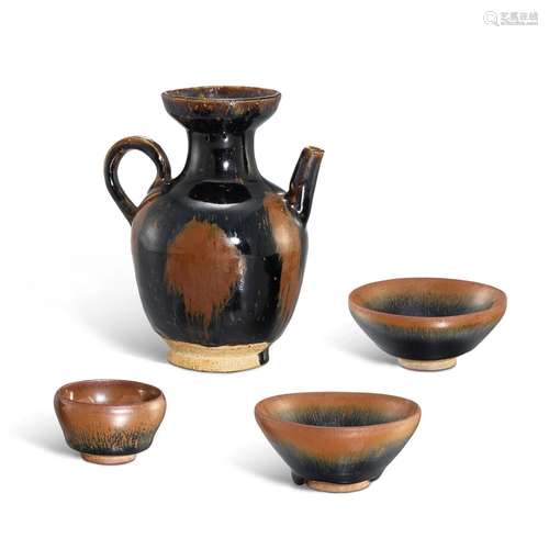 <br />
Three Jian black-glazed tenmoku teabowls and a Henan ...