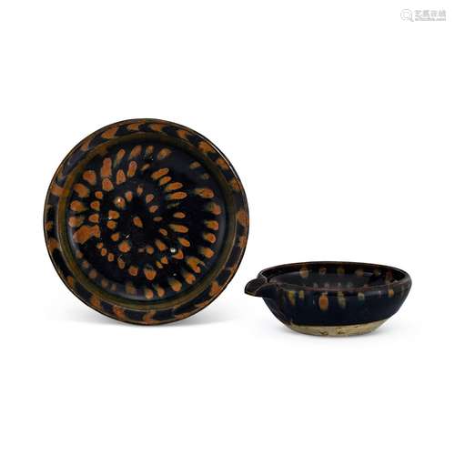 <br />
A russet-splashed black-glazed dish and pouring vesse...