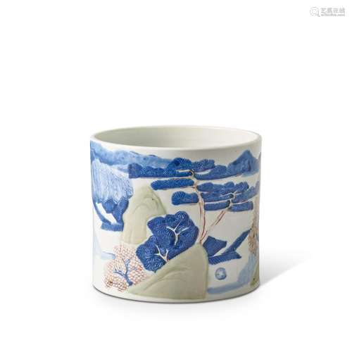 <br />
An underglaze-blue, copper-red and celadon-glazed 'la...