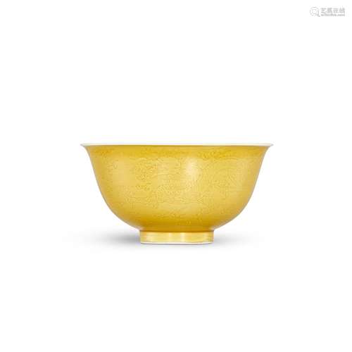 <br />
An incised yellow-glazed bowl, Mark and period of Kan...