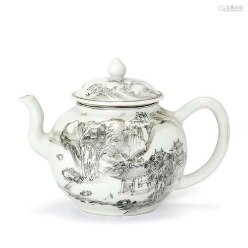 <br />
A grisaille-decorated teapot and cover, Qing dynasty,...