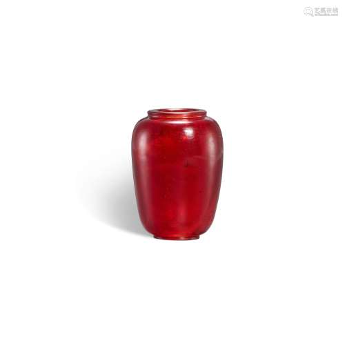 <br />
An imperial ruby-red glass jarlet, Mark and period of...