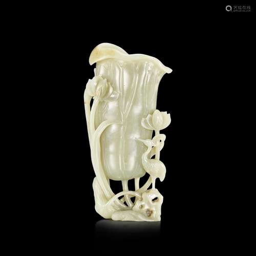 <br />
A pale celadon jade 'lotus' vase, Qing dynasty, 19th ...