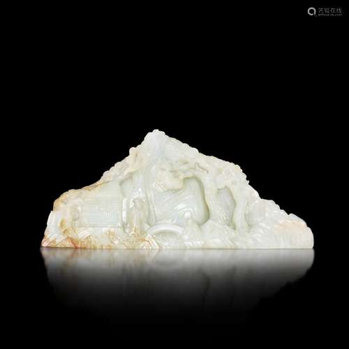 <br />
A white jade 'scholar and landscape' mountain, Qing d...