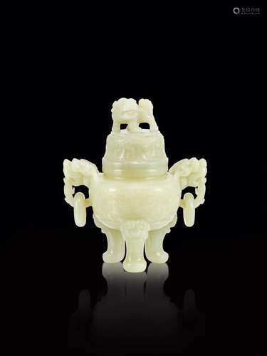 <br />
A white jade 'taotie' incense burner and cover, Qing ...