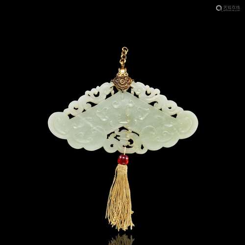 <br />
A pale celadon jade archaistic 'chilong' musical chim...