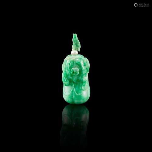 <br />
A jadeite 'melon and insect' snuff bottle and 'bird' ...