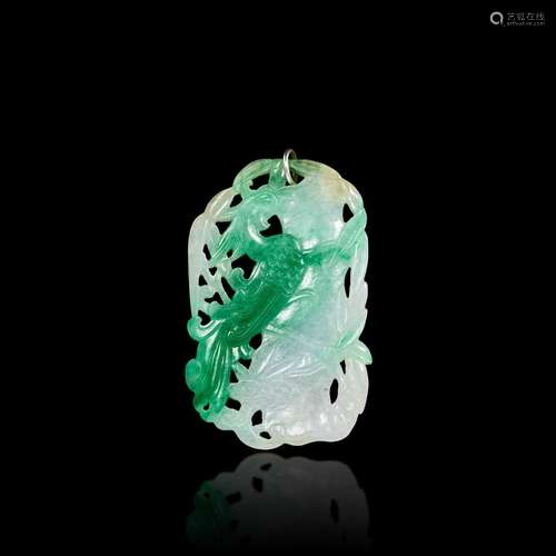 <br />
A jadeite reticulated ‘phoenix and bamboo’ plaque. Qi...