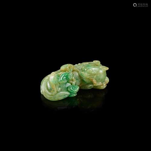 <br />
A jadeite 'mythical beast and lingzhi' group, Qing dy...