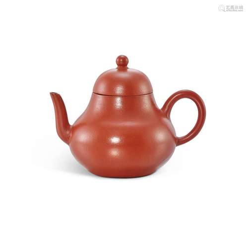 <br />
An inscribed Yixing red stoneware 'siting' teapot, Qi...