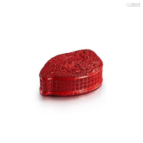 <br />
A cinnabar lacquer carved 'melon' box and cover, Qing...