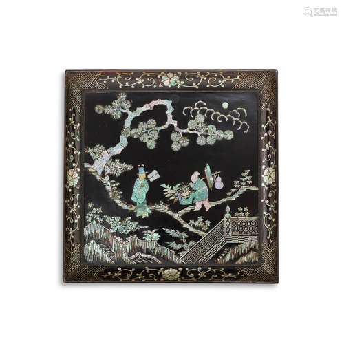 <br />
A mother-of-pearl-inlaid black lacquer 'landscape and...