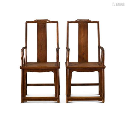 <br />
A pair of huanghuali continuous yokeback armchairs, N...