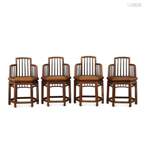 <br />
A set of four yumu hexagonal armchairs, Qing dynasty ...