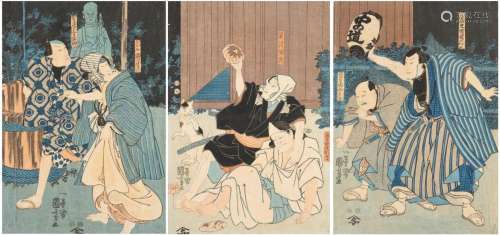 歌川国芳 歌舞伎人物 镜框 （三件）<br />
日本