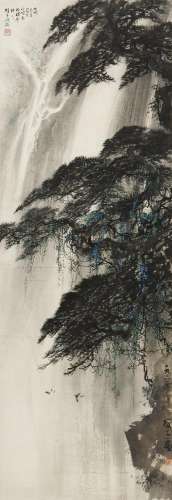 LI XIONGCAI (1910-2001) Pine Tree, Waterfall and Two Swallow...