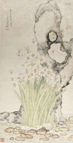 JU LIAN (1828-1904) Narcissus, Rock and Bees