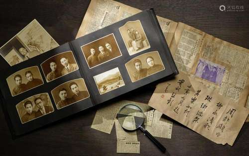 PHOTO ALBUM WITH NEWSPAPER CLIP AND PU RU CALLIGRAPHY